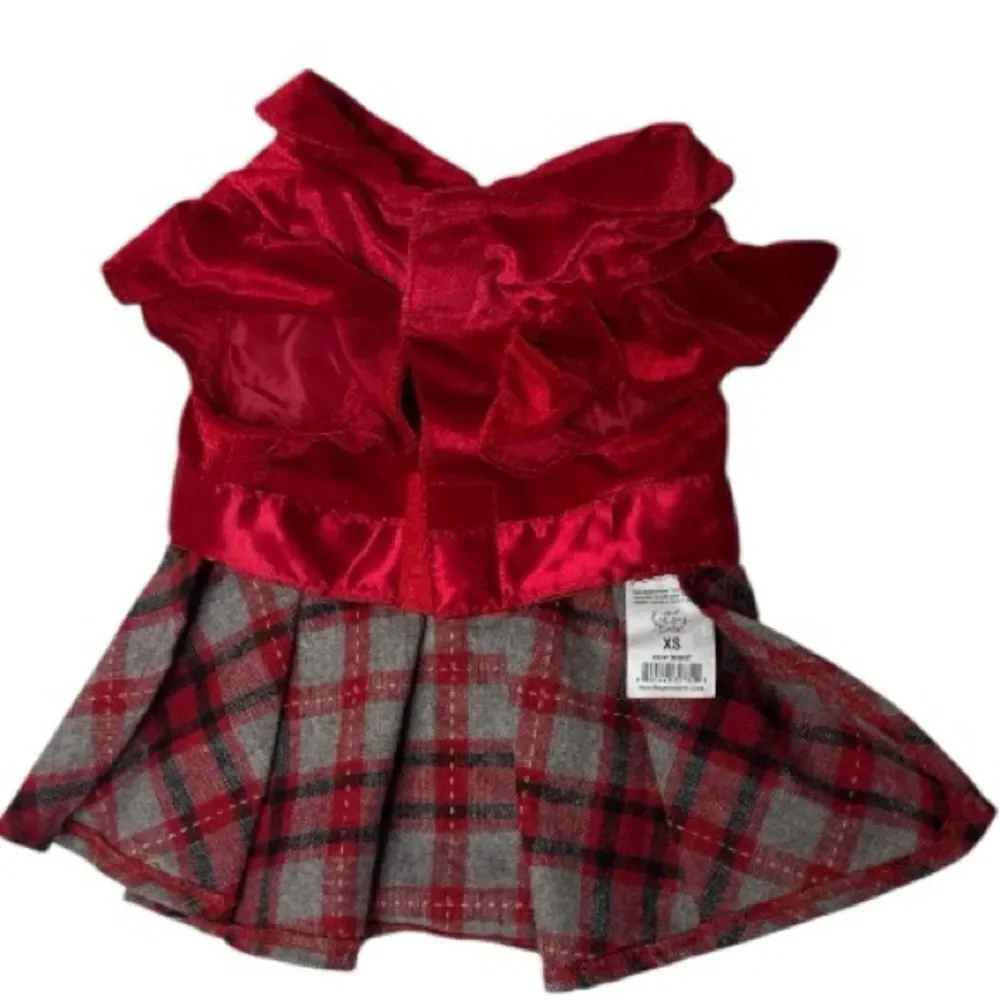 Dog Red Plaid Dress with Bow.